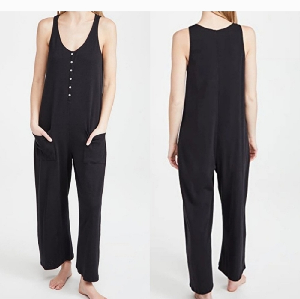 Hatch Black Sleeveless Button-Front Jumpsuit